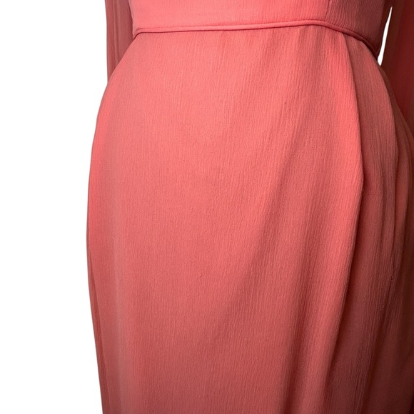 Retro Vintage 60s Coral Chiffon Draped Neckline Dress – Elegant Sleeveless Small - Picture 6 of 15
